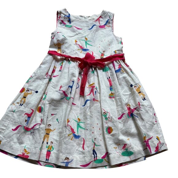 Mini Boden Girl Size 5-6Y 116cm Multicolor Circus Print Linen Blend A-Line Dress - Picture 1 of 9